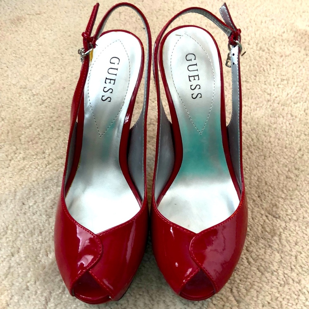 Guess Apple Red Platform Sling Back 4 in Heels